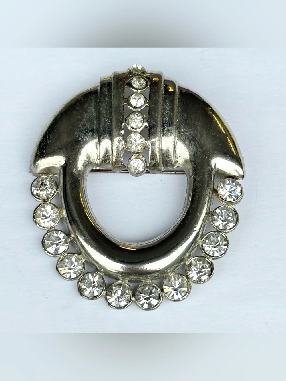Vintage H. Pomerantz & Co. N.Y. Clear Rhinestone Oval Pin Brooch Signed Art Deco